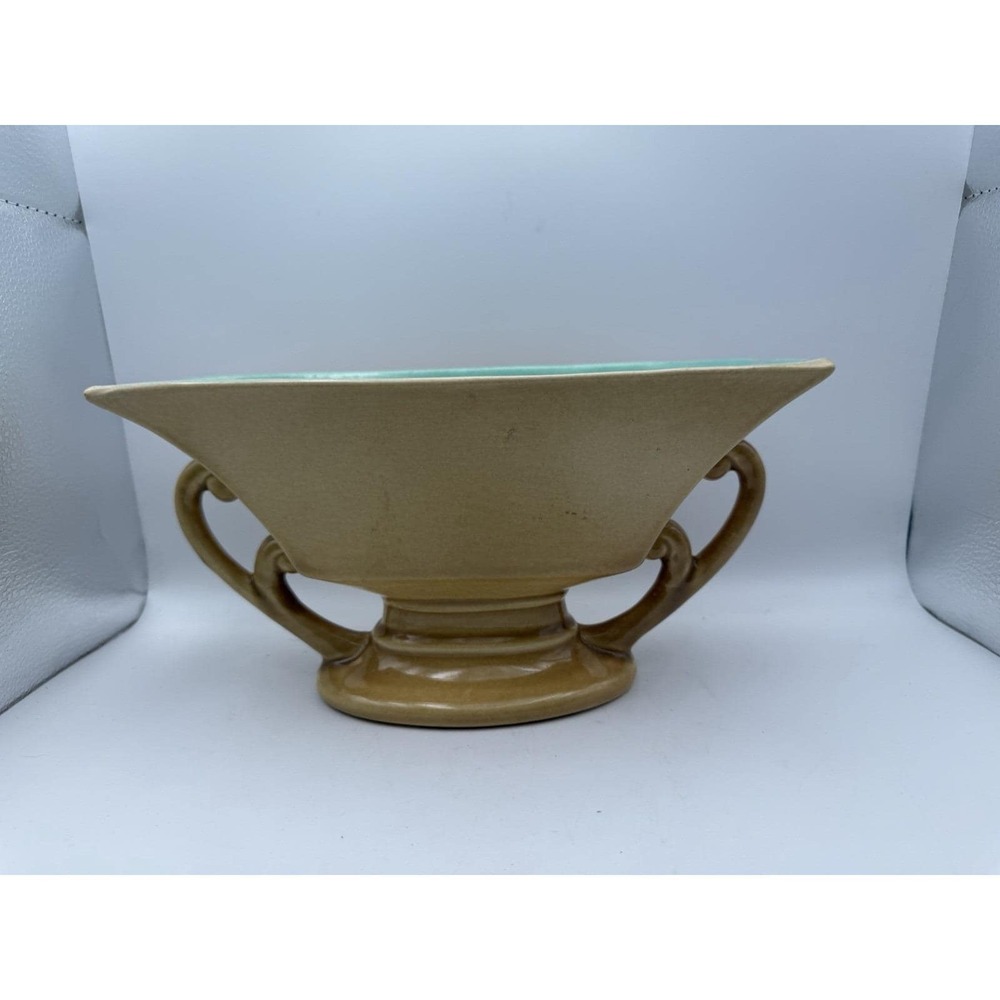 Vintage Rumrill Red Wing Pottery 693 Double Handle Console Bowl Aqua Deco
